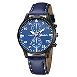 Montre analogique à quartz pour homme - Bracelet en alliage et cuir - Montre de sport avec chronomètre et minuterie, bleu, taille unique