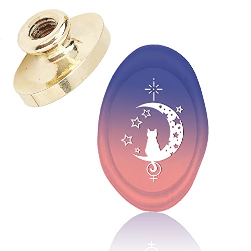 CRASPIRE シーリングスタンプ 猫と月 ヘッドのみ 楕円形 ワックスシールスタンプ 交換真鍮銅頭 復古風 洋式 結婚式 告白 招待状 メッセージカード 誕生日の封筒の装飾 DIY用