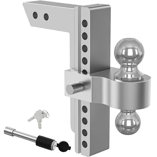 IFOKA Adjustable Trailer Hitch Ball Mount, 10 Inch Drop Hitch, Fit 2 Inch Receiver, 12,500 LBS GTW with Forged Aluminum Shank, 2 Inch & 2-5/16 Inch Dual Balls with Double Hitch Locks and Pins