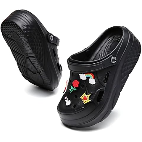 Women's Platform Clogs 2.36 in Hight Heels Mules Clogs Thick Sole Slides Slip On Platform Sandals Black 41 Cover