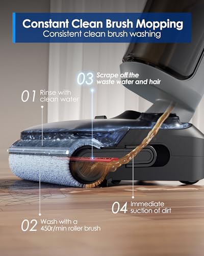 Wet dry vacuum cleaner in action on hardwood floors
