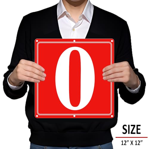 Image of Premium Aluminum Number Signs, Metal 12 inch X 12 inch Red Numbered Sign Outdoor for Parking Lots, Floor, Dock, Court, Aisle, Field, High Visibility, No Fade, Weather-resistant (Red Number Sign 0)
