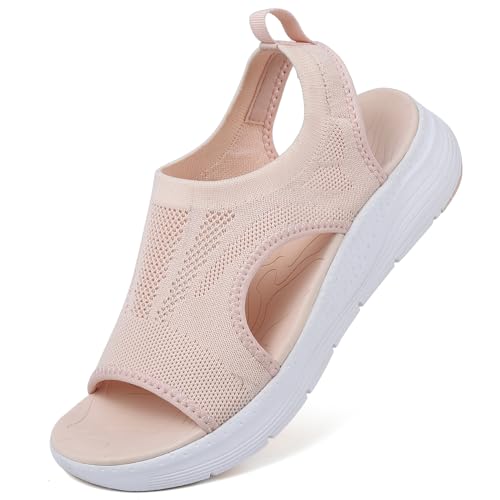 DimaiGlobal Sandalias Deportivas ortopédicas para Mujer Zapatos con Punta Abierta Cuña Lavable de Verano Sandalias para Caminar 39EU Rosa