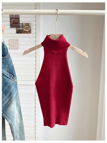 Image of MakeMeChic Sleeveless Turtle Neck Tops Crop Mock Neck Tops for Women