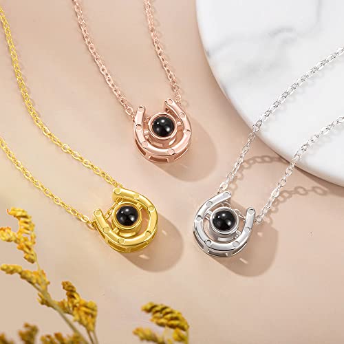 AILIN Custom Horseshoe Necklace For Women Brass/925 Sterling Silver Lucky Personalized Horse Photo Projection Necklace I Love You 100 Languages Memorial Horse Picture Pendant Birthday Chritmas Gifts4