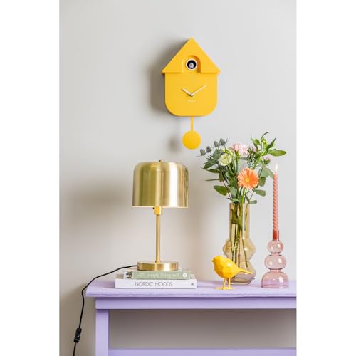 Reloj de pared cuco moderno con péndulo oscilante y canción de pájaro amarillo 4