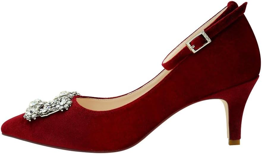 ERIJUNOR Low Heel Pumps for Women Comfort Kitten Heels Rhinestone Brooch Evening Dress Shoes