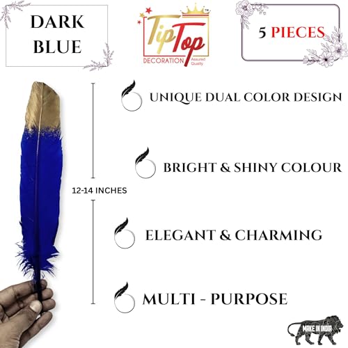 Image of Premium Gold Dipped Big Goose Feathers Quills (5 Pieces) (12-14 inch) (Dark Blue)