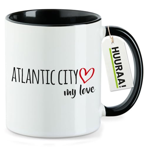 Huuraa Kaffeetasse Atlantic City my love Geschenk 330ml Schwarz Atlantic City Präsent