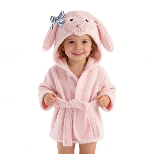 Image of Baby Girl Bathrobes Wash Waddle Pink Sheep Hooded Robe Girls bath robe towel Terry Cotton Ultra Absorbent