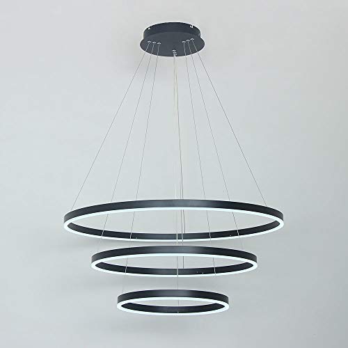 Lustre suspension LED 3 anneaux noir et blanc acrylique réglable 20 40 60cm