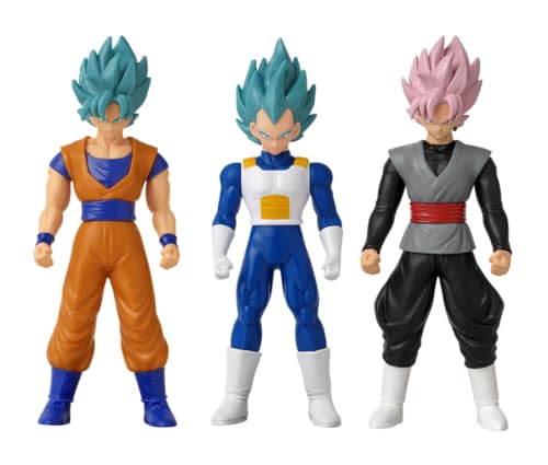ANIME HEROES Dragon Ball Super Saiyan Blue Vegeta/Super Saiyan Blue Goku/Super Saiyan Rose Goku Black Dragon Ball Flash 3Pack Figuras Articuladas de Acción de Dragon Ball Originales de Bandai de 4”