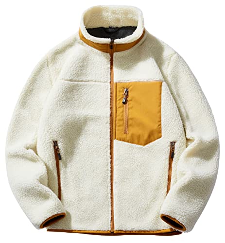 Image of chouyatou Men's Winter Stand Collar Contrast Zip Pocket Fuzzy Sherpa Warm Zip Up Fleece Hoodie Jacket