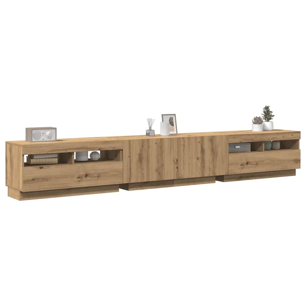 Moderner TV-Schrank mit RGB-LED-Lichtern, Sideboard für Wohnzimmer, aus Eichenholz, robuste Spanplatte, großer Multimedia-Schrank, Beleuchtung