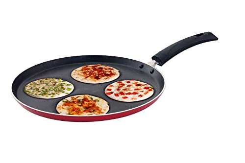 Image of Sowbaghya Non Stick Uttappam Tawa(4Pits) - Red | 4 Cavities | Thickness: 3.2 mm | Dia: 305 mm | 3Layer Whitford Coating | Non Induction