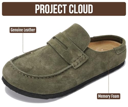 Image of Project Cloud Genuine Leather Clogs for Women - Memory Foam Insole Womens Clogs Non-Slip Outsole Mules for Women Footwear - Women's Mules & Clogs Fall Shoes (Haven, THYMESUEDE,7M)