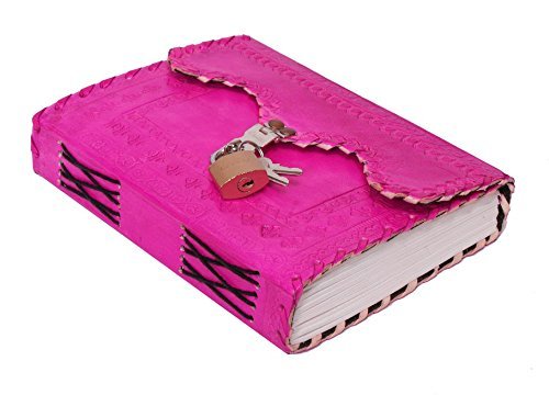 Image of Vintage Fashion Leather Double Notebook Diary with Brass Lock on Front (Pink), 200 Pages