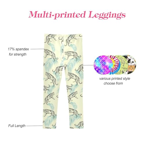 CaTaKu Girls Leggings Tigers Palm Leaves Leggings for Girls Kids Athletic Workout Yoga Pants Size 4-10T4