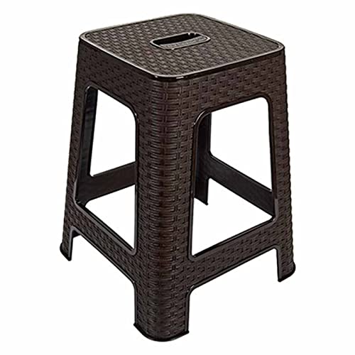 Acan Tradineur - Taburete de plástico con asa Rattan, Asiento de 28 x 28 cm, imitación de Mimbre, banqueta Multiusos, Cocina, salón (Wengue - 45,5 x 36,7 x 36,7 cm)