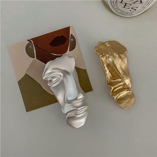 Image of 2Pcs Vintage Mask Brooch Minimalist Metal Figure Face Pin for Women Men