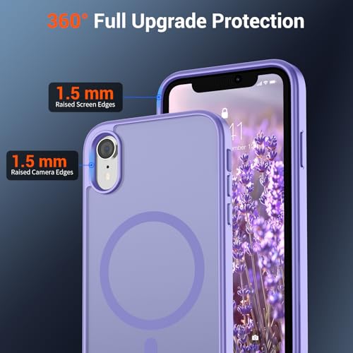 Image of SUPFINE Magnetic for iPhone XR Phone Case Purple | With Screen Protector, Translucent Matte, Compatible with MagSafe, Military Grade Drop Proof, Rugged Shockproof Protective