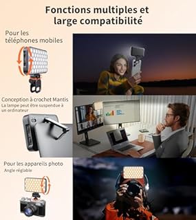 TONEOF 96 LED Lampe de Téléphone Améliorée avec Coque Souple&Support Intégré, Lampe pour Appareil Photo, Lamp de Visioconférence Rechargeable avec Réglage Multiple de la Luminosité, Lamp Selfie-Noir