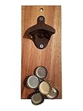 Magnetic Wall Mounted Bottle Opener with Cap Catcher and Mounting Kit, Wooden Bottle Opener for...