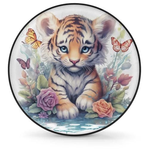 Image of Spare Tire Cover for RV Trailer, Cut Tiger Butterfly Tire Covers Universal Fit for Travel Trailer Camper Jeep RV SUV Truck Waterproof Wheel Cover (16 inch for Diameter 29 inch - 31 inch),A-1044