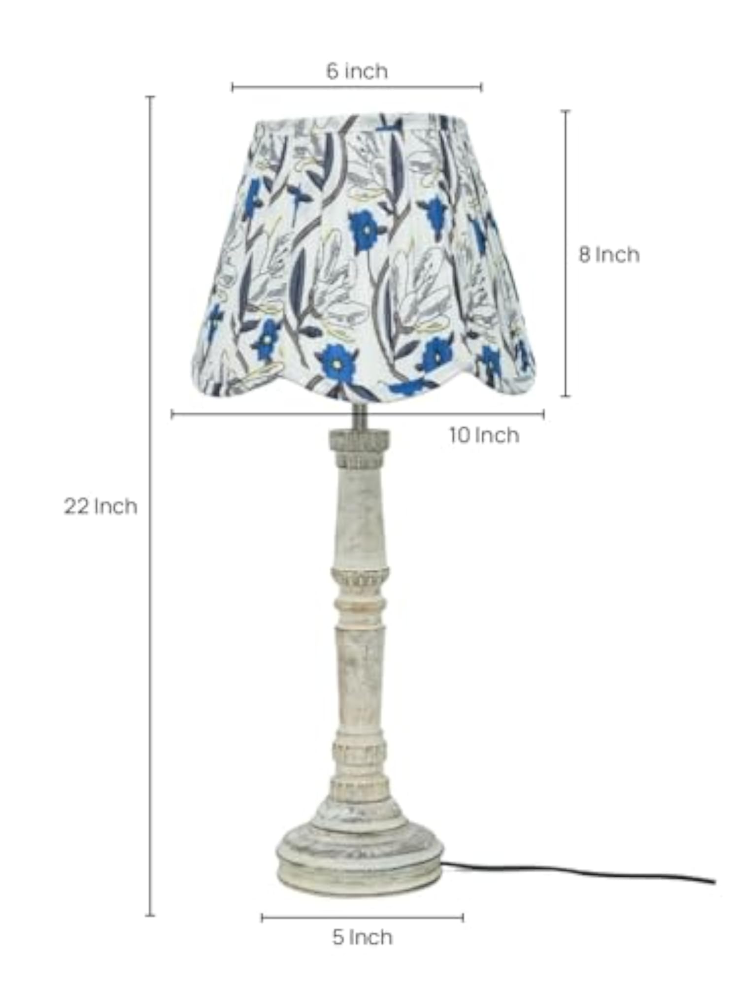 White Empire Wooden Lamp with Multicolor Floral Shade