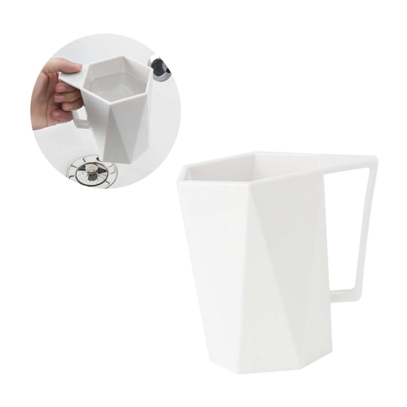 RORPOIR Creative Geometric Bathroom Toothbrush Cup with Handle Simple Plastic Tumbler for Mouthwash Water Juice Versatile Multi-use Drinking Cup White