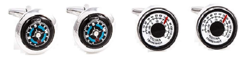 Compass & Thermometer 2 Pairs Cufflinks in a Presentation Gift Box & Polishing Cloth-image-13