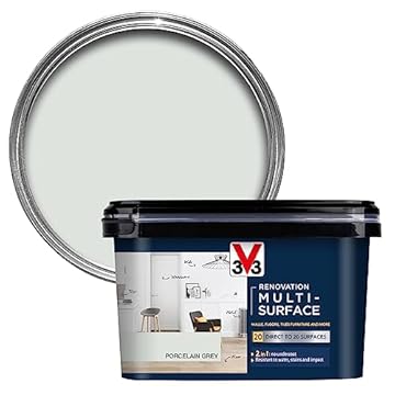 V33 Renovation Multi-Surface Paint - No Undercoat Needed - Over 20 Surfaces - Resistance To Water Stains & Impact - High Coverage - Porcelain Grey 2 Litres