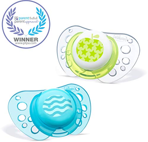 Chicco Flair Orthodontic BPA-Free Pacifier with Reusable Sterilizing Case, 2-pack, Teal/Green, 6-12m