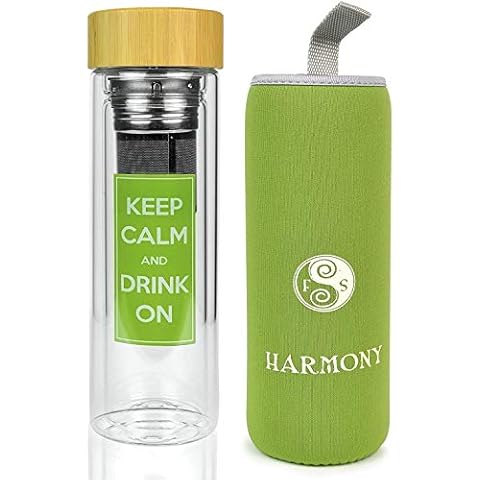 Harmony N More Glass Water Bottle with Bamboo Lid - Motivational & Reusable, BPA-Free, Safe for Hot & Cold Drinks, Eco-Friendly, Leak-Proof, Dishwasher Safe, Ideal for Fitness, Office, Travel Cover