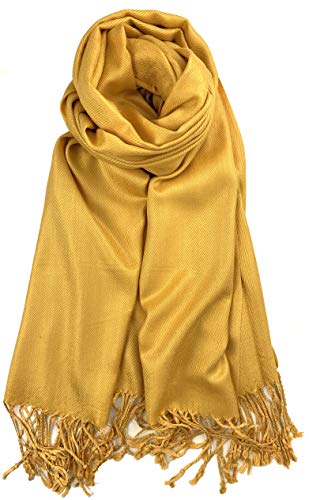 Plum Feathers Premium Solid Color and Metallic Fashion Scarf, Womens Pashmina Shawl Wrap with Fringes