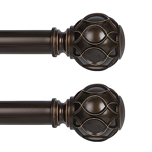 Bronze Farmhouse Curtain Rods for Windows:Heavy Duty Adjustable Curtain Rod for Bedroom Living Room,Boho Decorative Rustic Drapery Rods with Vintage Coastal Finial,Antique Bronze 2 Pack 18-45"