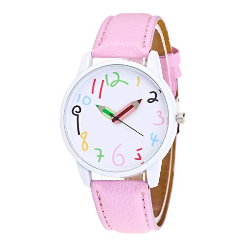 jingyuu Lindo Reloj de Estudiante, Reloj de Estudiante de Piel sintética Reloj de niño y niña?Rosa?