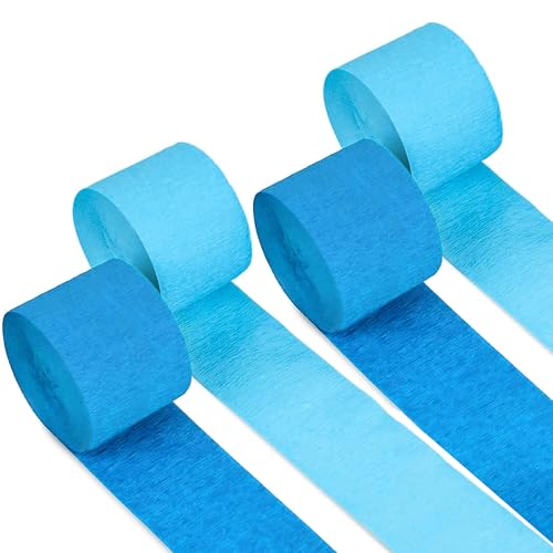 Image of 4 Blue Streamers, 328ft Pack of Crepe Paper Bachelorette Party Decorations | Each roll is 82 ft long and 1.8 Inch wide ideal for Birthday Party Decor, Patriotic Celebrations and Baby Showers