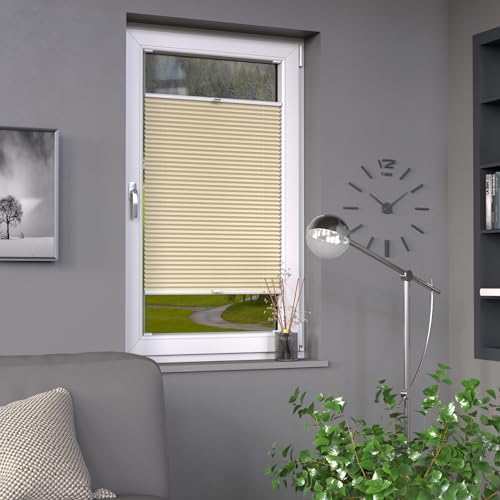 Deco-Raum Estor plisado a medida, color beige claro, para ventana, persiana, protección solar, translúcido, para ventanas y puertas, ancho: 61-70 cm, alto: 201-250 cm