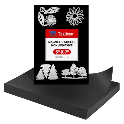 Thaibear Magnetic Sheets for Dies Storage 5 x 7 35 Pack Flexible Magnetic Sheets Non Adhesive Die Cut Storage Magnet Sheets for Crafts DIY Photos
