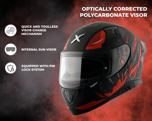 Image of Axor Apex Hunter ISI ECE DOT Certified Full Face Dual Visor Helmet for Men and Women with Pinlock Fitted Outer Clear Visor and Inner Smoke Sun Visor Dull Black Orange Helmet-XL