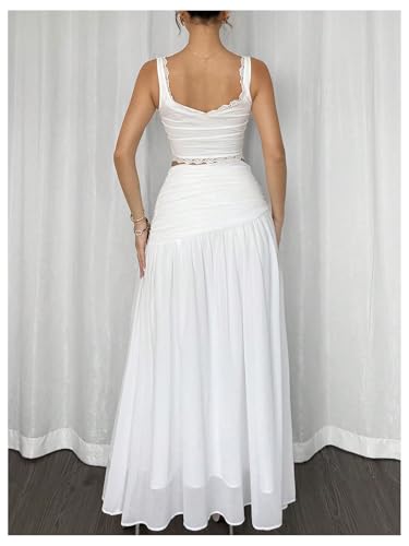 Women's Ruched Ruffle Layered Maxi Skirts Elegant Sheer Mesh Flowy Vacation A Line Long Skirt2