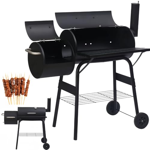Barbacoa ahumadora de carbón con medidor de temperatura y rejillas de ventilación, barbacoa 2 en 1 al aire libre para más de 5 personas, perfecta para jardín, patio, patio trasero y cocina de fiesta