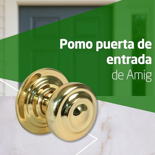 Miniatura 2 de Amig - Pomo De Latón Para Puertas - 70 Mm De Diámetro - Latón Y Base De Acero - Dorado - Tirador Con Tornillo Y Tuerca De Fijación - Ideal Para Puertas De Entrada