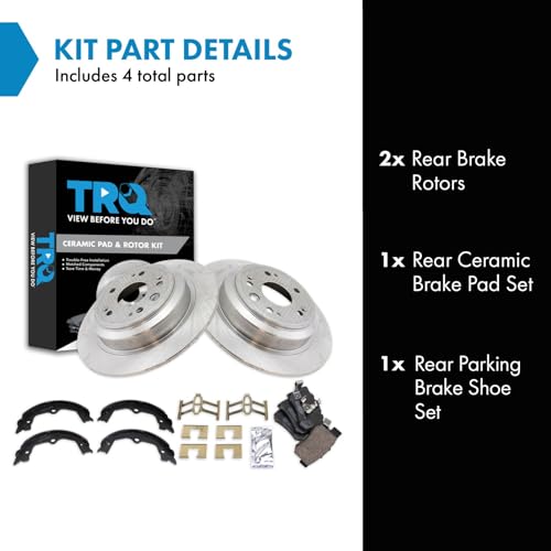 Image of TRQ Rear Brake Pad and Rotor Set Ceramic Parking Brake Shoe Compatible with 2010-2011 Honda Accord Crosstour 2012-2015 Crosstour