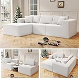 108' Cloud Sectional Couch with L-Shape Chaise,4 Seat Modern Modular Sofa with Deep Seat, Upholstered Couches for Living Room Bedroom, with Oversized Chaise Waist Pillows,No Assembly Required (White)