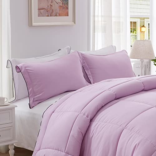 Sunstyle Home All Season 100% Microfiber Down Alternative Comforter Set For Queen/Full Size Bed Quilt Cozy Soft Comforter With 2 Shams(Purple,Queen) #TOP1