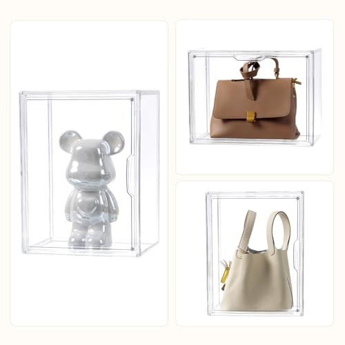 Image of 4 Tiers Clear Acrylic Display Case, Plastic Storage Bins with 2 Display Risers and Magnetic Door,Stackable Display Box for Figures Showcase (XLarge -4 Tier-2 Pack)