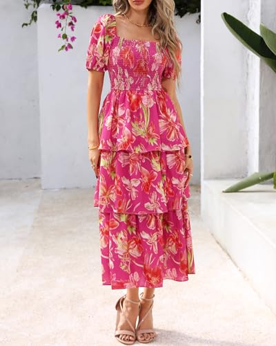 Image of BTFBM Womens Floral Smocked Summer Maxi Dresses