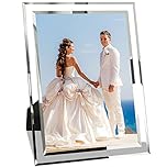 Glass Photo Frames 8x6, Crushed Diamond Sparkly Picture Frames, Silver Mirror Photo Frames for Wedding, Home Decor, Tabletop Display